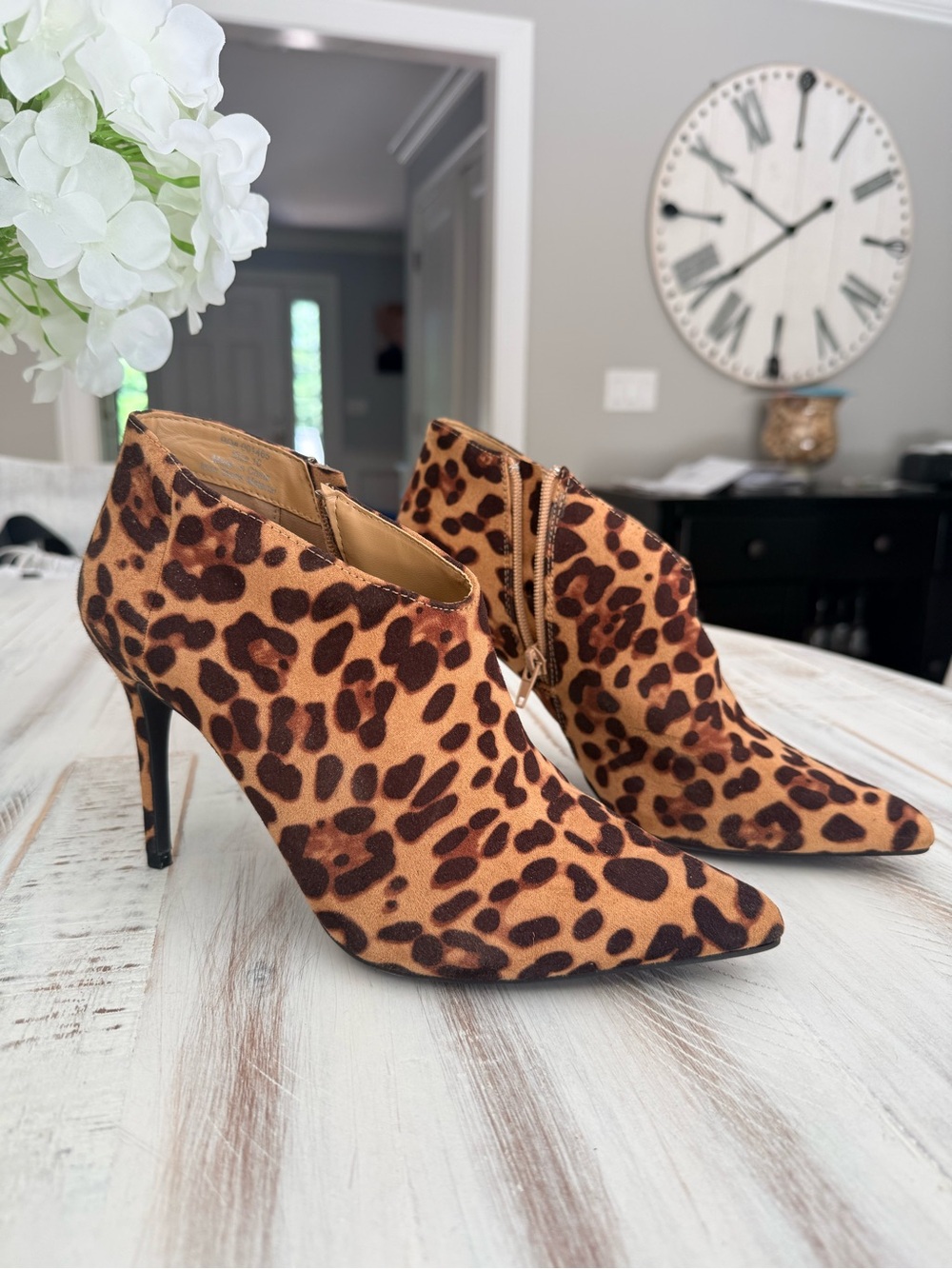 Leopard Print Pointed-Toe Ankle Booties - Women
